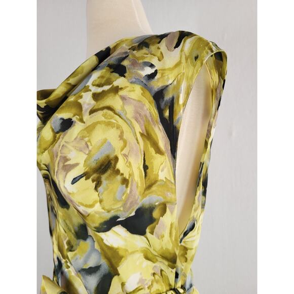 VTG 90s Talbots Collection Silk Watercolor Floral Midi Dress 14 Green Belted Bow - Picture 8 of 12